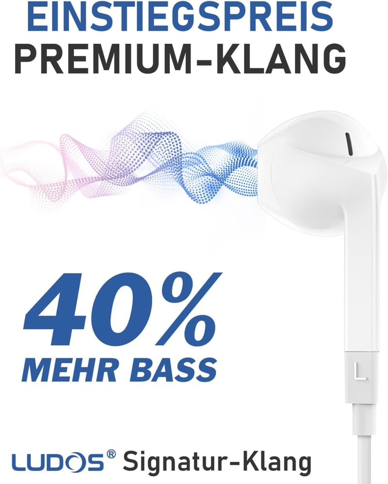 LUDOS Ferox Vezetékes Fülhallgató Mikrofonnal - 3,5 mm Jack, Mély Basszus, iPhone/Samsung/Huawei Kompatibilis Fehér Füldugó
