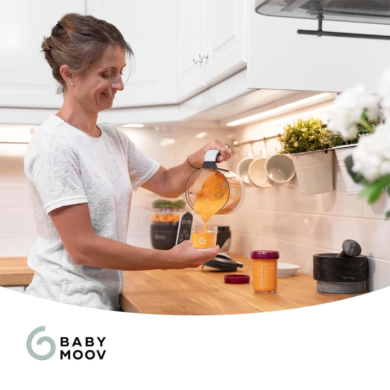 Babymoov Babybols üvegtároló bébiételekhez - 4 db 220 ml-es légmentes, szivárgásmentes edény bébiétel tárolásához és fagyasztásához, mosogat