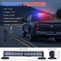 Dinfu 12" LED Figyelmeztető Fénysor - Kék-Piros Villogó Vészjelző Lámpa 14 Üzemmóddal - Autó, Teherautó, Traktor Kompatibilis - 12V Szivargy 5
