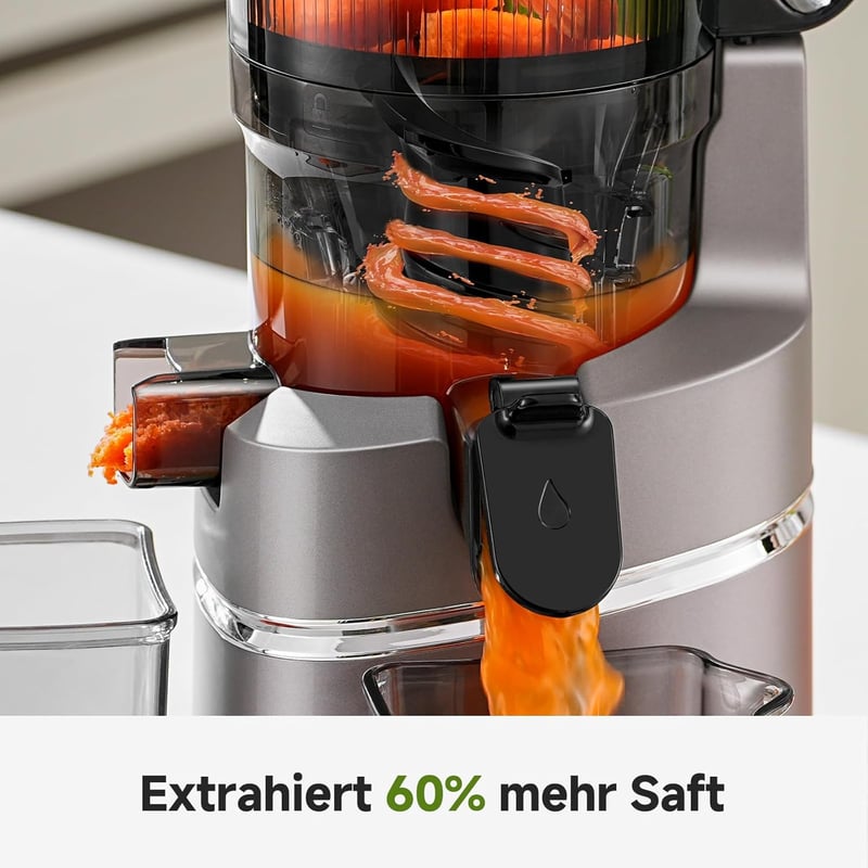 AMZCHEF Automata Gyümölcs- és Zöldségprés 250W - Széles 135mm Adagolónyílás, 1,8L Kapacitás, Hármas Szűrőrendszer, Hidegpréselés, Csendes Mo