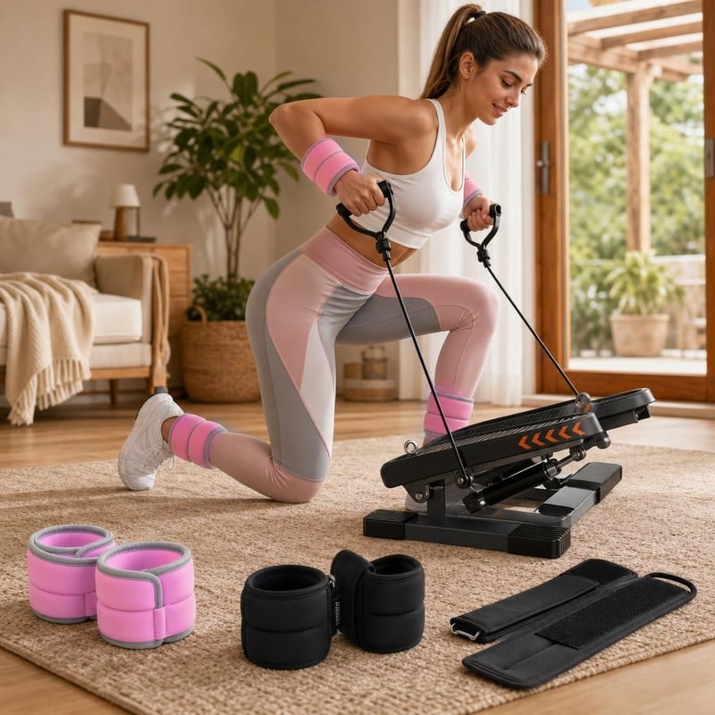 Domáci fitnes balík: nastaviteľné závažia + stepper + posilňovač rúk a hrudníka