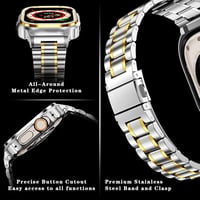Apple Watch Ultra 49mm Védőtokos Fém Szíj - MioHHR Ütésálló Ezüst/Arany 4