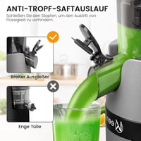 Keenray Lassú Gyümölcsfacsaró Elektromos Centrifuga 80mm Széles Szájjal, Visszafordítás Funkcióval, Szürke 4