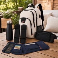 Városi ingázó termoszcsomag: 470 ml termosz + vállpárna + USB laptop hátizsák + palacktartó övtáska 1
