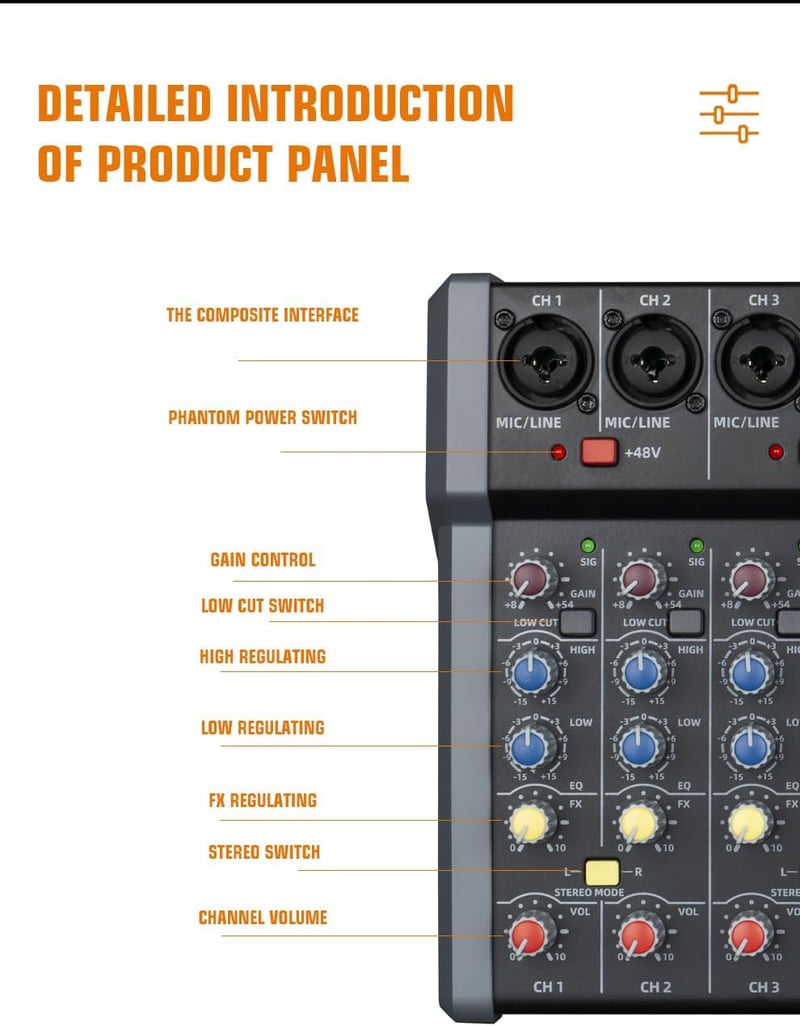 Weymic A80 Professzionális DJ Keverőpult - 8 Csatornás Hangkeverő 99 DSP Effekttel, USB, Bluetooth, XLR Mikrofon Bemenettel, Karaoke és Stúd - A80 8 Channel