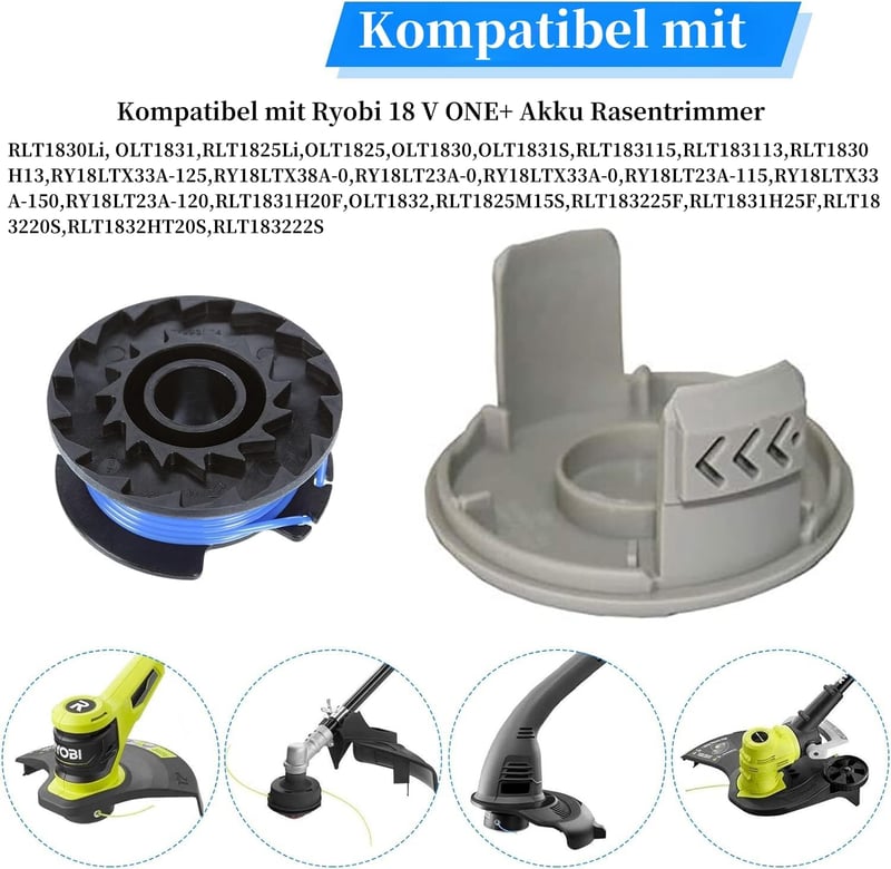 Yweller 10 db RAC124 pótdob szett Ryobi 18V ONE+ akkus és hibrid fűkaszákhoz, 1,65 mm átmérő, 3,3 m hossz, fedéllel - OLT1832, RLT1830Li kom