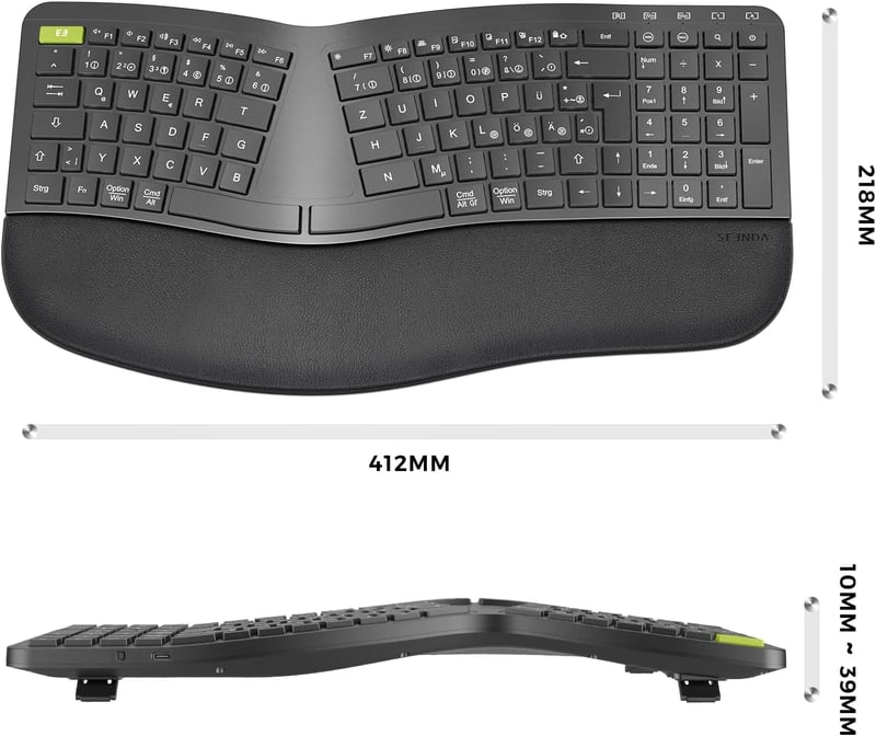 Seenda ergonomikus vezeték nélküli billentyűzet, USB-s, német kiosztású, fekete
