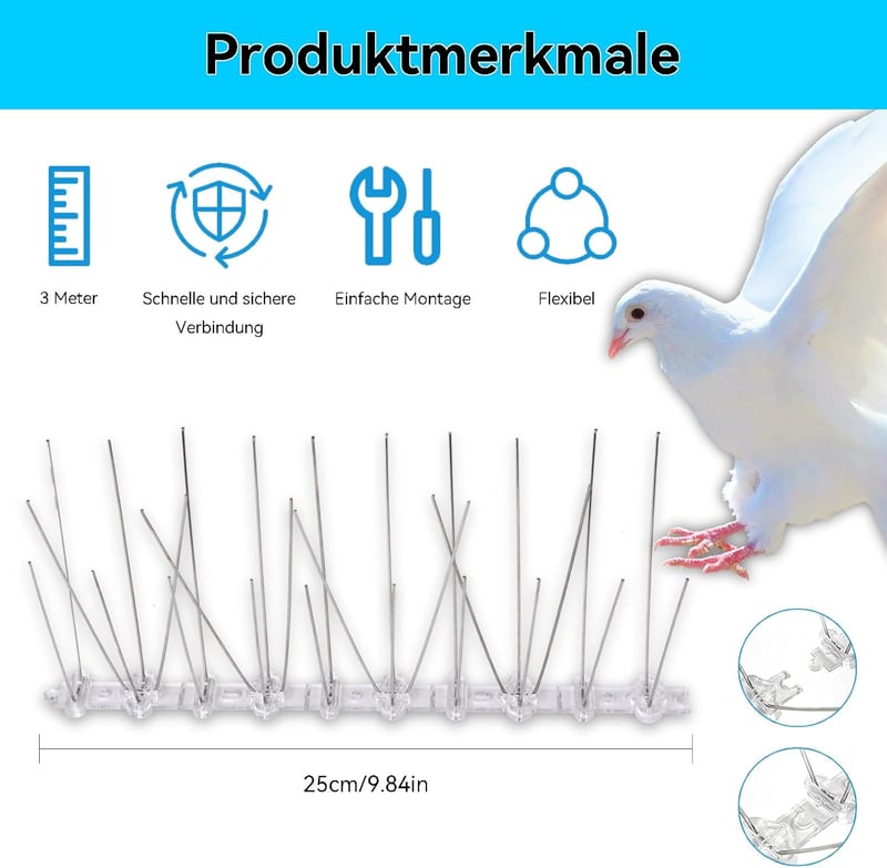 Beinhome 3 méteres UV-álló galambriasztó tüskék erkélyre, tetőre