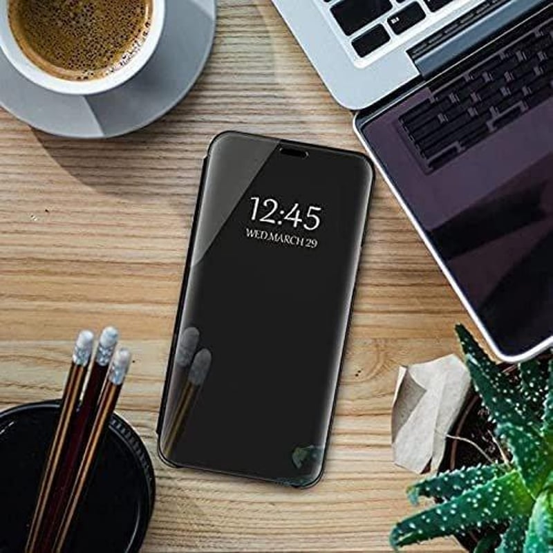 iPhone 13/14 Ütésálló Fekete Szilikon Tok Tükrös Üvegfóliával és Kitámasztóval
