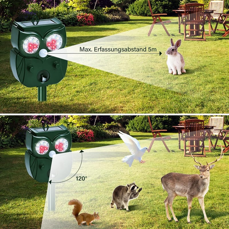 Beinhome Ultrahangos Napelemes Állatriasztó - Macska- és Nyestűző LED Villogással