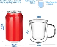 ecooe Dupla falú üveg eszpresszó csészék 120ml, hőálló fogantyúval, 2 db 2