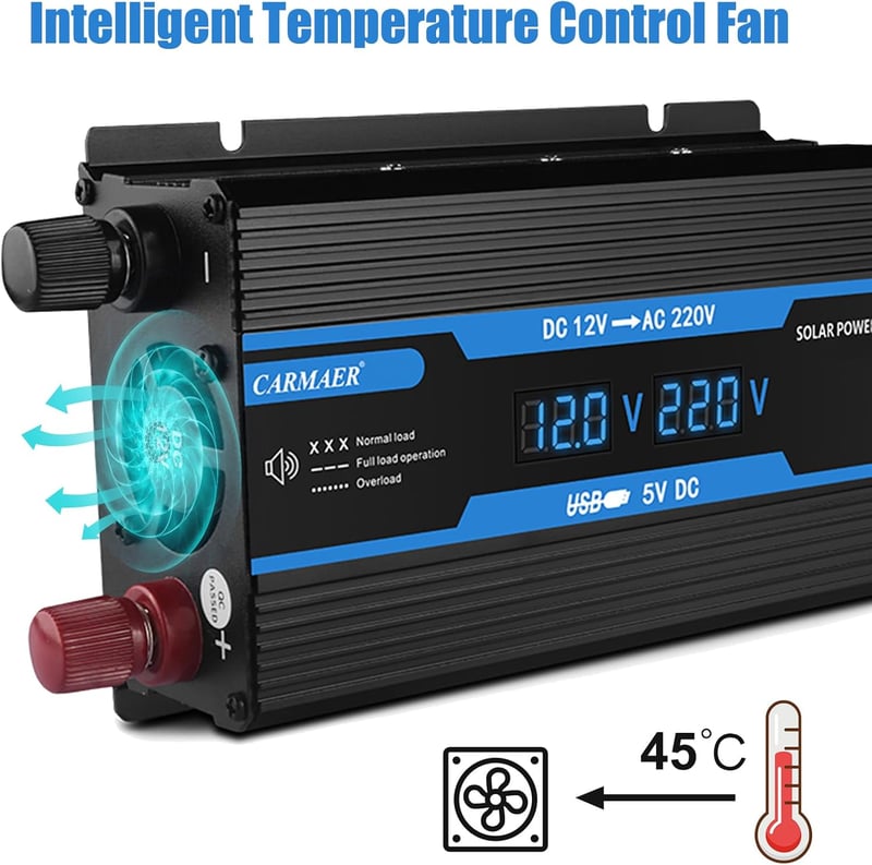 Autós feszültségátalakító 12V-230V, 2200W, LCD, USB - Szivargyújtós adapter