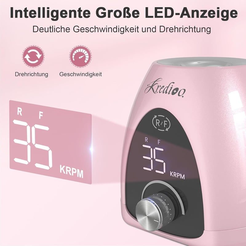 Profi elektromos körömcsiszoló gép LED kijelzővel, 35000 RPM, 6 az 1-ben manikűr szett kezdőknek és profiknak - Rosagold