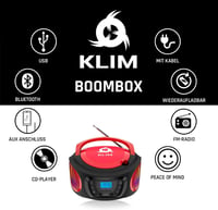 KLIM Boombox Hordozható CD Lejátszó - FM Rádió, Bluetooth, MP3, USB, AUX - Újratölthető Akkumulátor, RGB Világítás, Kompakt Kivitel (Piros) 4