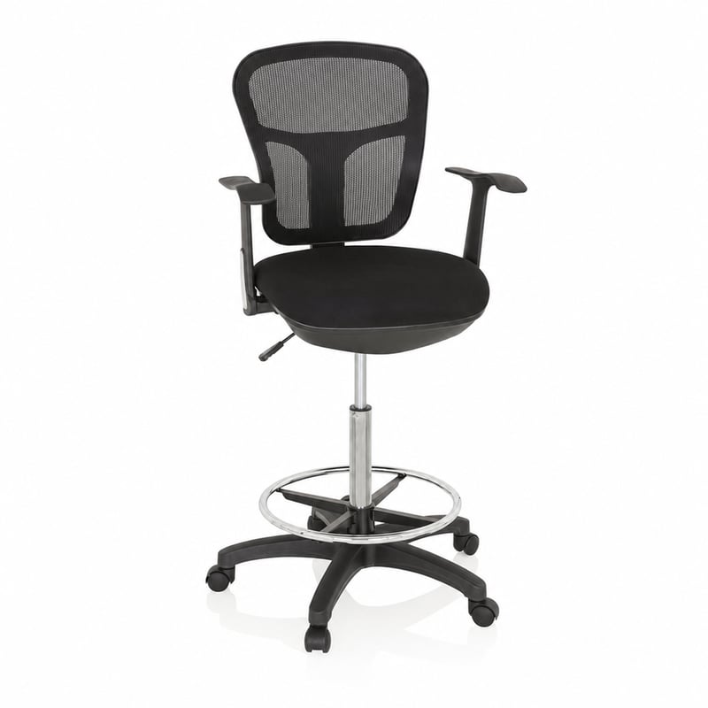 hjh OFFICE TOP Work 108 ergonomikus pultszék gyűrűs lábpihentővel, fekete - használt, hiányos (csavarok nélkül) (állapot: lásd a 2. képet)