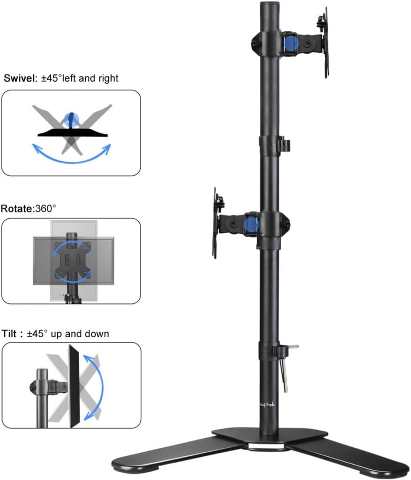 SUPTEK Dupla Monitorállvány 13-27" LED/LCD Képernyőkhöz, 80cm Magas, Állítható VESA