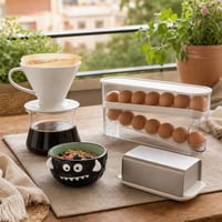 Set Brunch Magic: bol design + filtru cafea ceramic + dozator 12 ouă + untieră 1