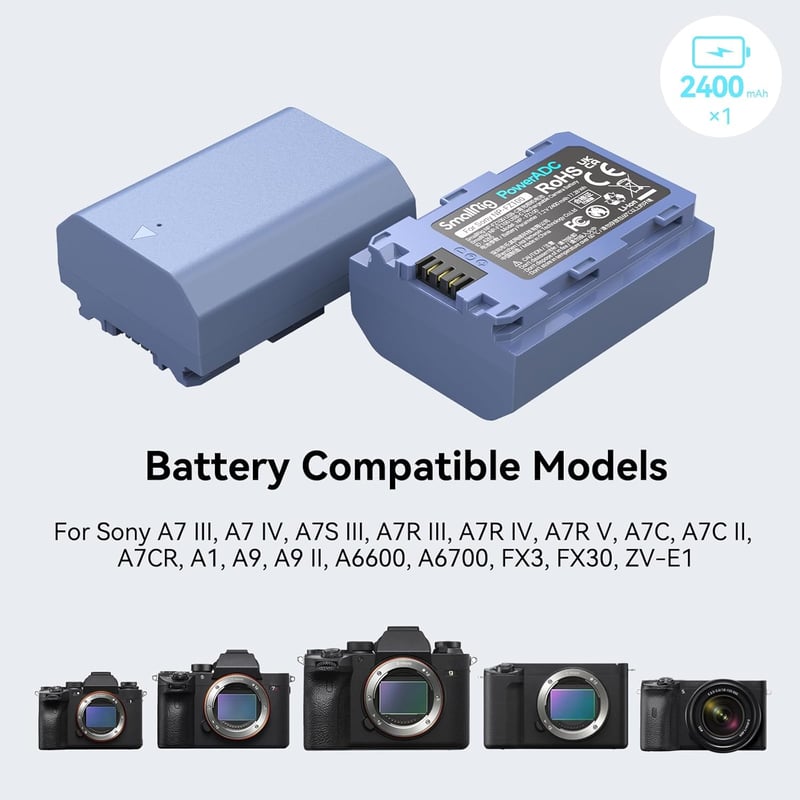 SMALLRIG NP-FZ100 2400mAh akkumulátor Sony A7 IV, A7S III, A6600 kamerákhoz, USB-C töltéssel