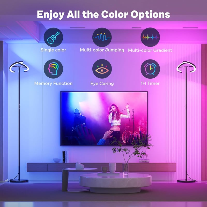 SIBRILLE RGB Állólámpa 20W - Távirányítós LED Padlólámpa 1300lm, 3000K-6000K, Érintésvezérelt, Színváltós Olvasólámpa Nappaliba, Hálószobába