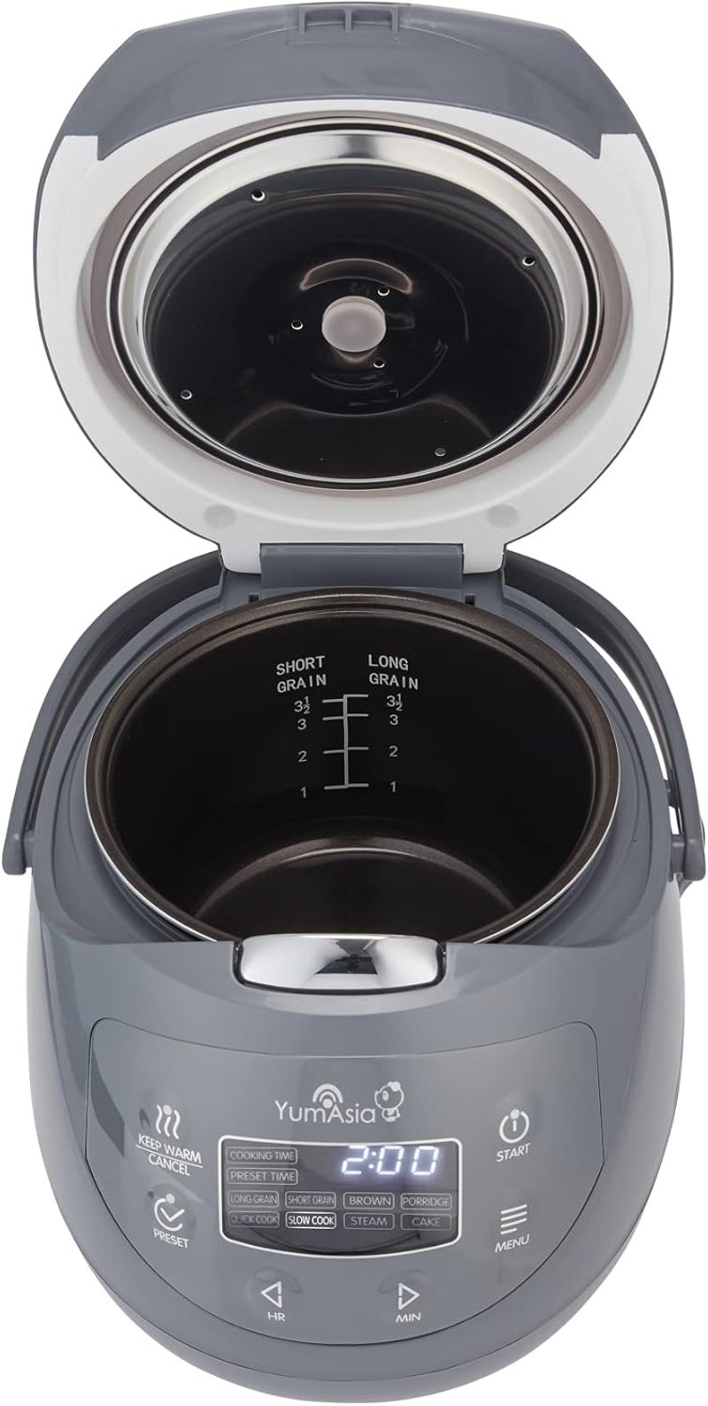 Yum Asia Panda Mini rizsfőző Ninja kerámia edénnyel, 0,63L kapacitás, 8 főzési program, fuzzy logic technológia, 350W, kobalt szürke