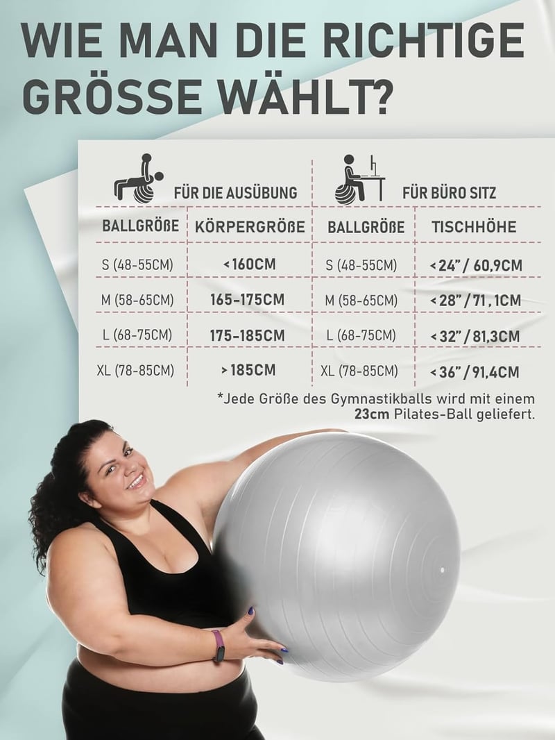 PhysKcal Fenyőzöld Fitness Labda Szett - 55 cm Tornalabda és 23 cm Pilates Labda, Csúszásgátló Ülőlabda Otthoni Edzéshez, Irodába és Jógához