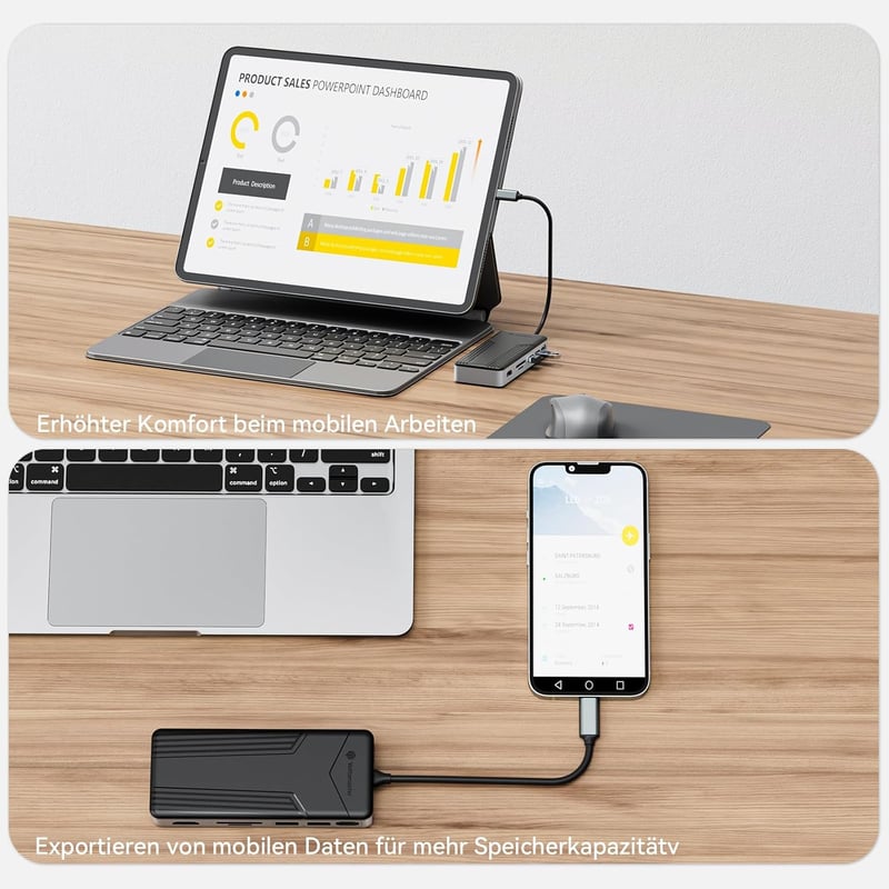 Yottamaster 8-in-1 USB-C Dokkoló M.2 NVMe SSD Házzal, 10Gbps Adatátvitel, 4K@60Hz HDMI, 100W PD Töltés, Kártyaolvasó, Windows/Mac