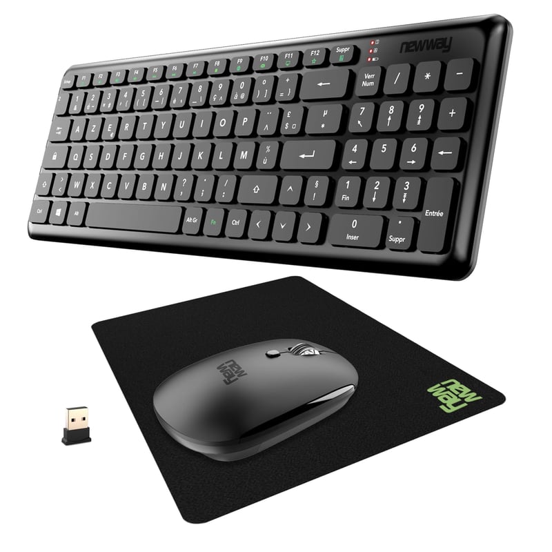 NEWWAY Vezeték Nélküli Billentyűzet és Egér Szett - Fekete, USB és WiFi Csatlakozás, Hordozható, PC Kompatibilis, ON-KM01F Modell