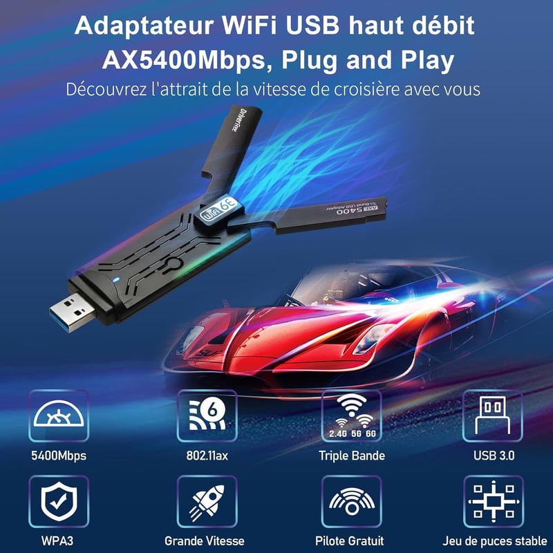 TP-Link Archer TX20UH Wi-Fi 6E USB adapter, 5400 Mbps, tri-band, Windows 10/11