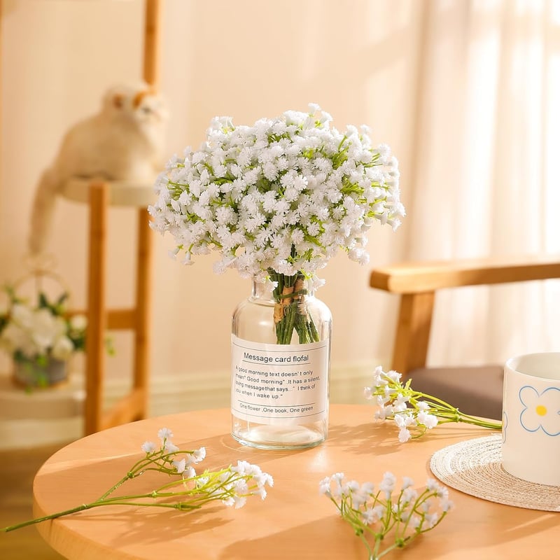 Veryhome 10 db Művirág Gypsophila Csokor - Fehér Műbabafű Dekoráció Esküvőre, Lakásba, DIY Virágkötészethez - Élethű, Tartós (Váza nélkül)