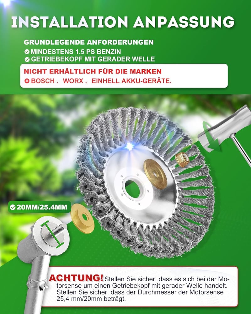 LADAMI Gyomtalanító Drótkefe 200x25,4mm - Univerzális Fűkaszához, Bozótvágóhoz, 38 Fonott Acélszál, Kompatibilis Husqvarna, Dolmar, Echo Gép - 38 Stränge