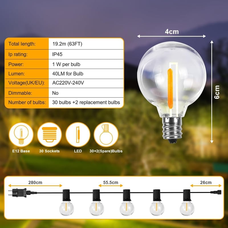flintronic 11m-es Napelemes LED Fényfüzér, 60 Kristálygömbbel - Kültéri Dekoráció