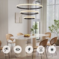 BRIMETI Függőlámpa Étkezőasztalhoz - 50 cm Állítható Magasságú 3 Izzós 45W LED Mennyezeti Lámpa Távirányítóval, Fényerőszabályzós, Nappali,  6