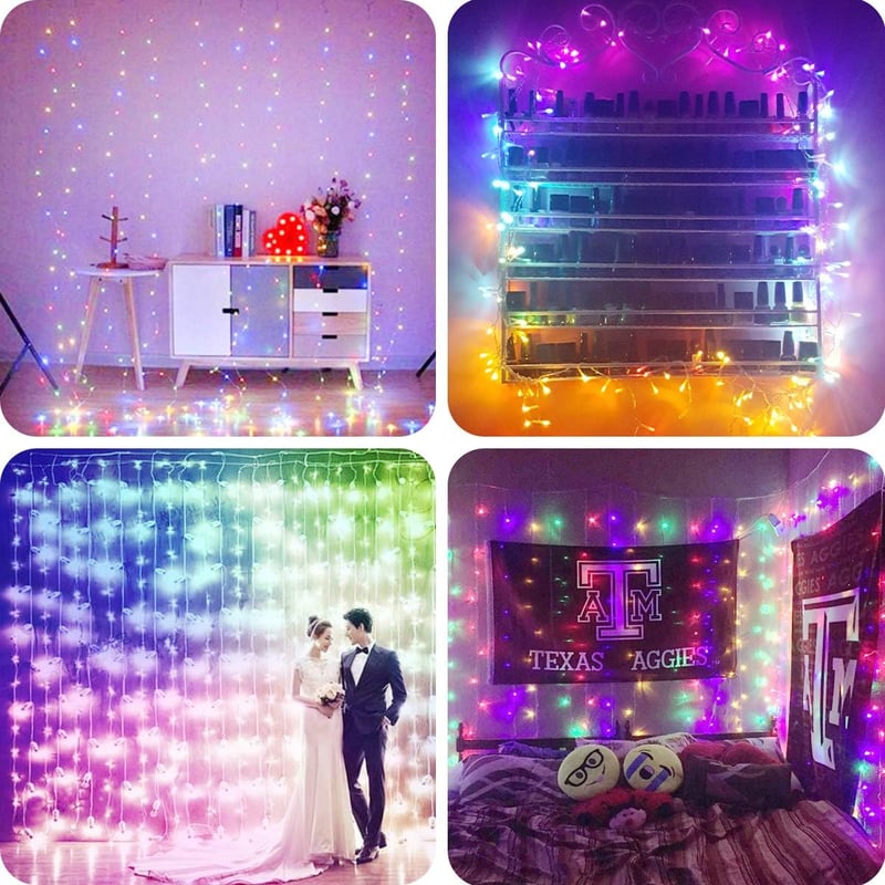 Fulighture 3x3m-es USB LED fényfüggöny, 300 LED, távirányítóval, vízálló, színes, 8 üzemmód