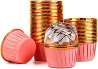 Spesh 50 db Rózsaszín-Arany Papír Sütőforma Muffin Kosárkák - Eldobható Süteményes Kapszlik Muffinhoz, Brownie-hoz és Cupcake-hez 8