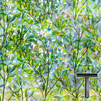 Folie pentru geam Qualsen cu model de frunze colorate, folie de protecție vizuală pentru fereastră 30x100 cm, decorativă — doar 1 buc., fără lavetă (stare: vezi a 2-a fotografie) 1