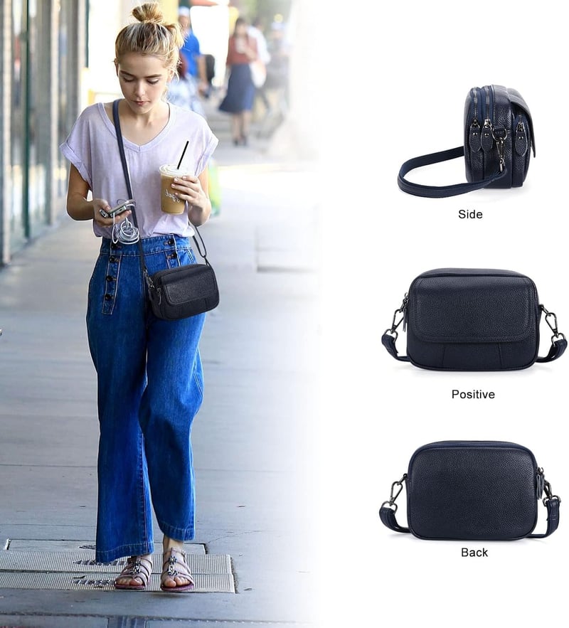 HAWEE Női Valódi Bőr Telefontartó Táska - Kék Elegáns Válltáska 3 Cipzárral, Állítható Pánttal, Mobiltartó Kis Méretű Crossbody

AI: I've cr