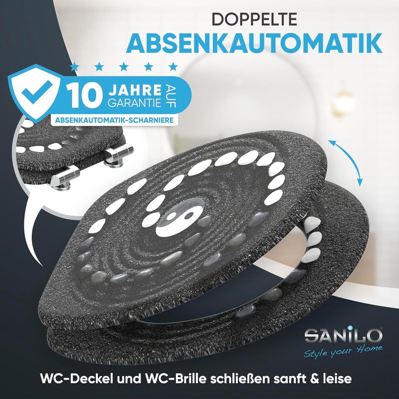 Sanilo Yin Yang WC Ülőke Puha Záródással - Könnyen Szerelhető Fa Toalett Tető Erős Zsanérokkal, Kerek Forma, Prémium Kivitel