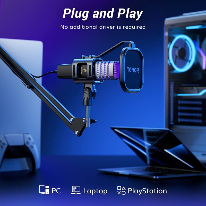 TONOR RGB USB Gamer Mikrofon Állvánnyal - Streaming, Podcast, PS4/PS5 Kompatibilis