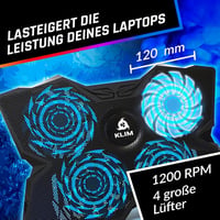 KLIM Wind Diamond 4 ventilátoros laptop hűtő - Erős 1200 RPM - PS4 PS5 kompatibilis - teal 3