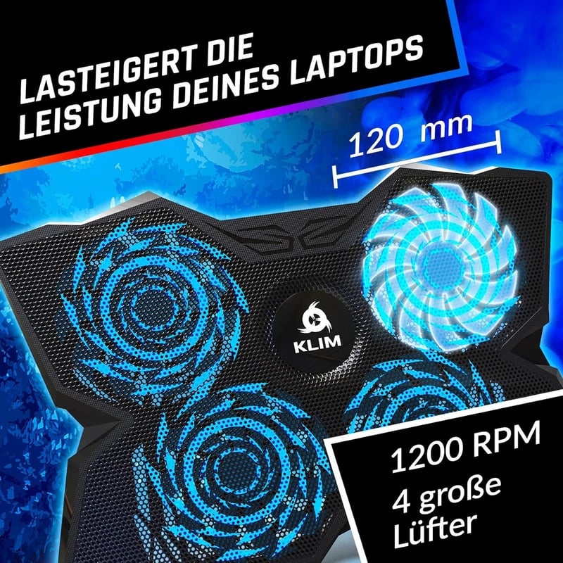 KLIM Wind Diamond 4 ventilátoros laptop hűtő - Erős 1200 RPM - PS4 PS5 kompatibilis - teal