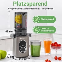 AAOBOSI Lassú Gyümölcsprés 11 cm Adagolónyílással - Nagy Hozamú Hidegprés Gyümölcs és Zöldség Facsaró, BPA-mentes, Visszaforgató Funkcióval, 7