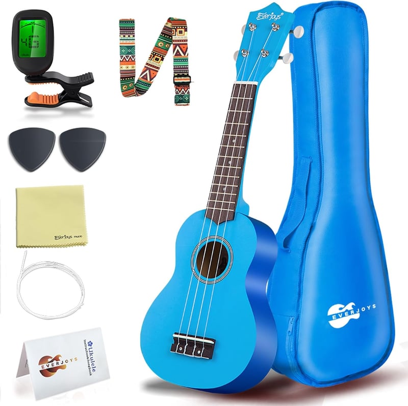 Everjoys Szoprán Ukulele Készlet - 21 Hüvelykes Fekete Hawaii Gitár Kezdőknek