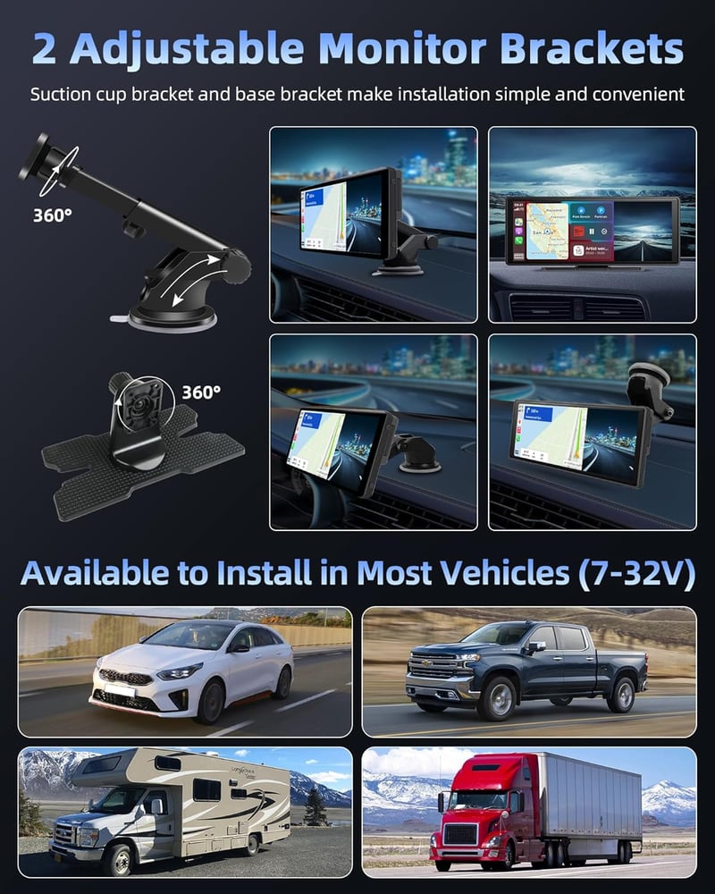 Jansite 10,26" Apple CarPlay Android Autós Kijelző 2.5K Műszerfali Kamerával, Vezeték Nélküli DrivePlay, Tolatókamera, Bluetooth, Tükrözés