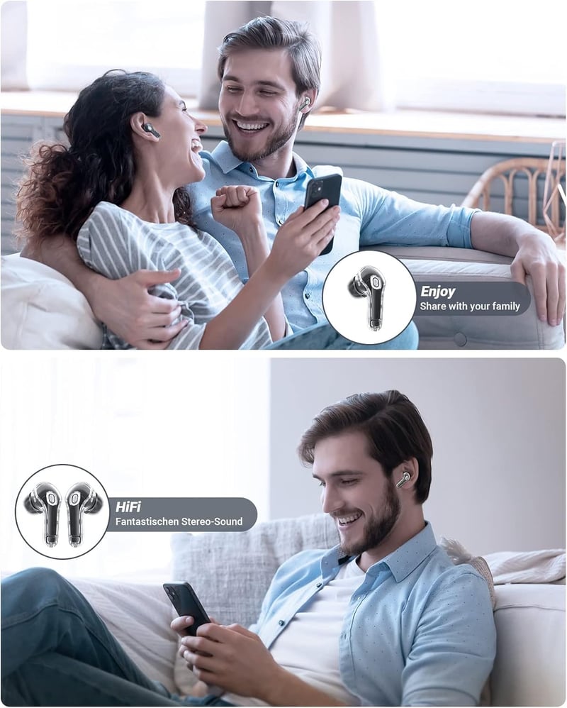 ACEFAST T8 Bluetooth fülhallgató - 30 órás akkuidő, zajszűrés, átlátszó LED kijelző, fekete