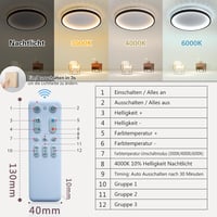 SEATAIN LED Mennyezeti Lámpa 50W - Fekete, Kerek, 50cm, Távirányítós, Fényerőszabályozható, 3000K-6000K, 5000lm, Memória Funkcióval, Éjszaka 8