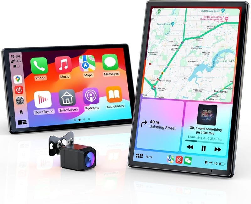 Krunia 8" Hordozható Autós Kijelző Apple CarPlay & Android Auto Támogatással, 1440x900 HD Felbontás, Mágneses Rögzítés, Tolatókamera, GPS Na