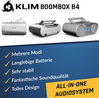KLIM Boombox B4 Hordozható CD Lejátszó AM/FM Rádióval, Bluetooth, USB, MP3 Funkcióval, Újratölthető Akkumulátorral, Távirányítóval és Digitá 2