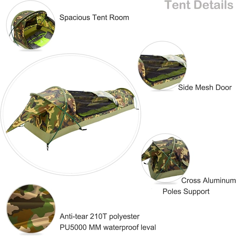 GEERTOP Ultrakönnyű Egyszemélyes Vízálló Bivy Sátor - PU5000MM Poliészter, Szellőző Ablakokkal, 3 Évszakos Túrázáshoz, Kempingezéshez, Hordt