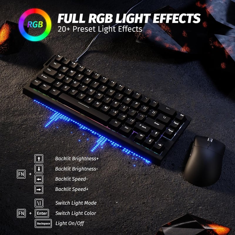 ATTACK SHARK X68 HE & R1 Gamer Billentyűzet-Egér Szett, 8000 Hz Gyorstrigger, 59g Szuperkönyű Vezeték Nélküli Egér, 18000DPI, RGB Háttérvilá