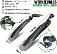 RBRL Kerékpár Sárvédő Szett 24-29 Colos Kerekekhez - Univerzális Gyorsrögzítésű MTB Sárvédő Víz és Sár Ellen, Szerszám Nélküli Szereléssel - Classic black, 25*5.9*7.8inches 2